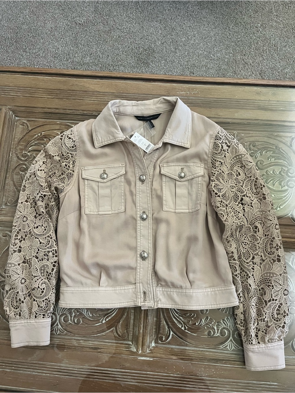 White House Black Market Lace-Sleeve Jacket